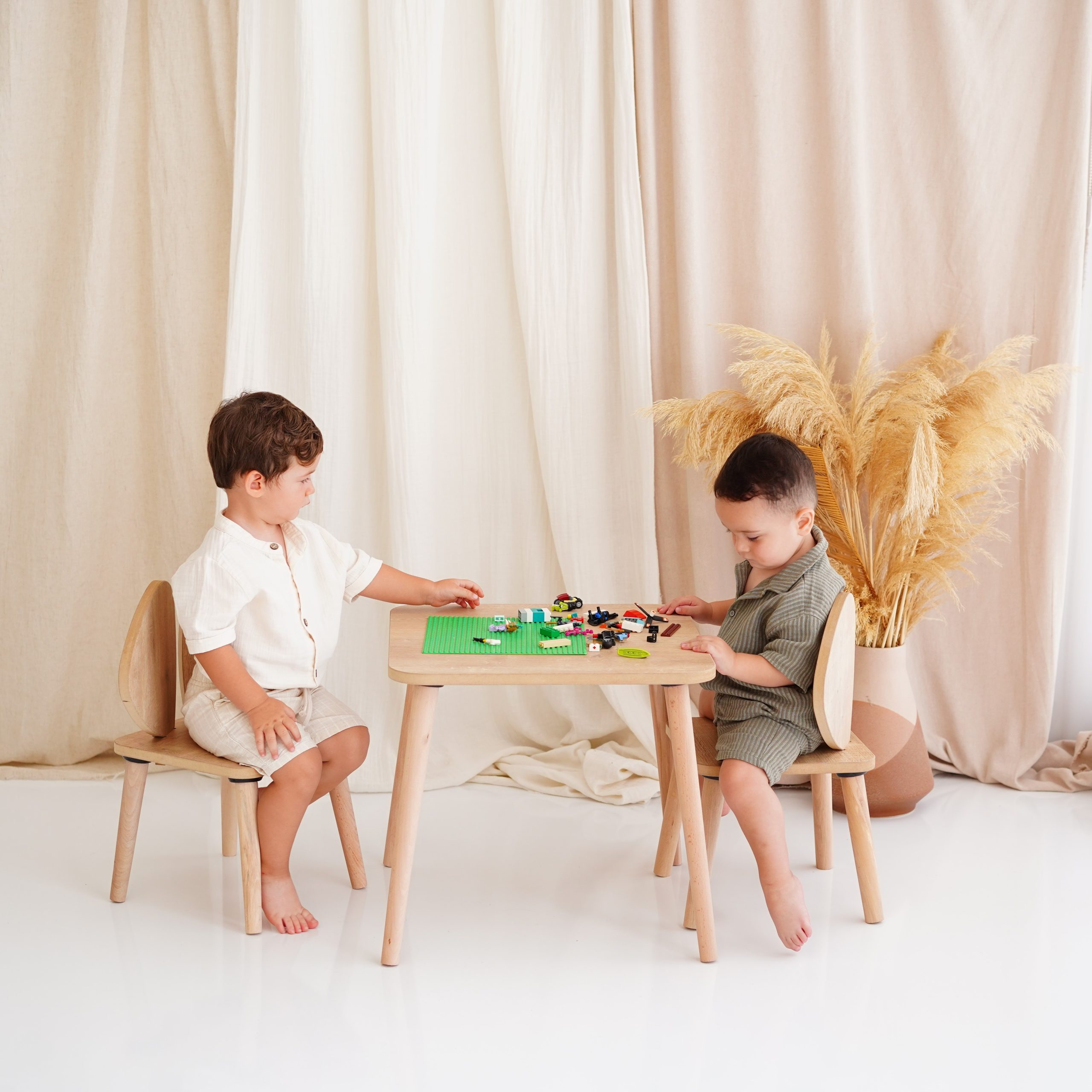 Montessori MDF Masa Sandalye Takımı - Kayın Ahşap Ayaklı - Görsel 2