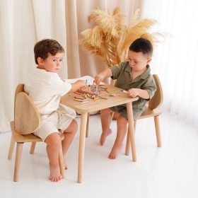Montessori MDF Masa Sandalye Takımı - Kayın Ahşap Ayaklı