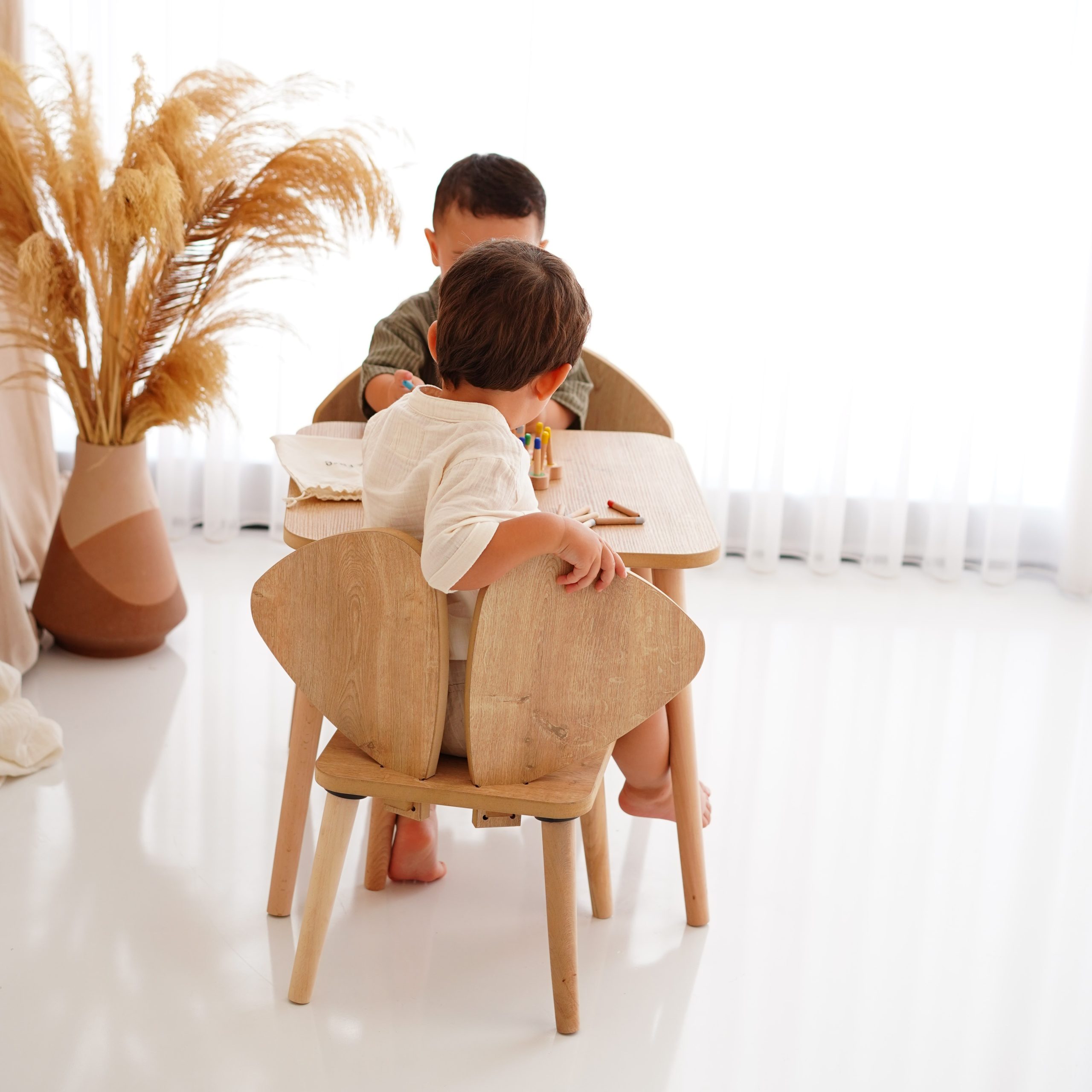 Montessori MDF Masa Sandalye Takımı - Kayın Ahşap Ayaklı - Görsel 4